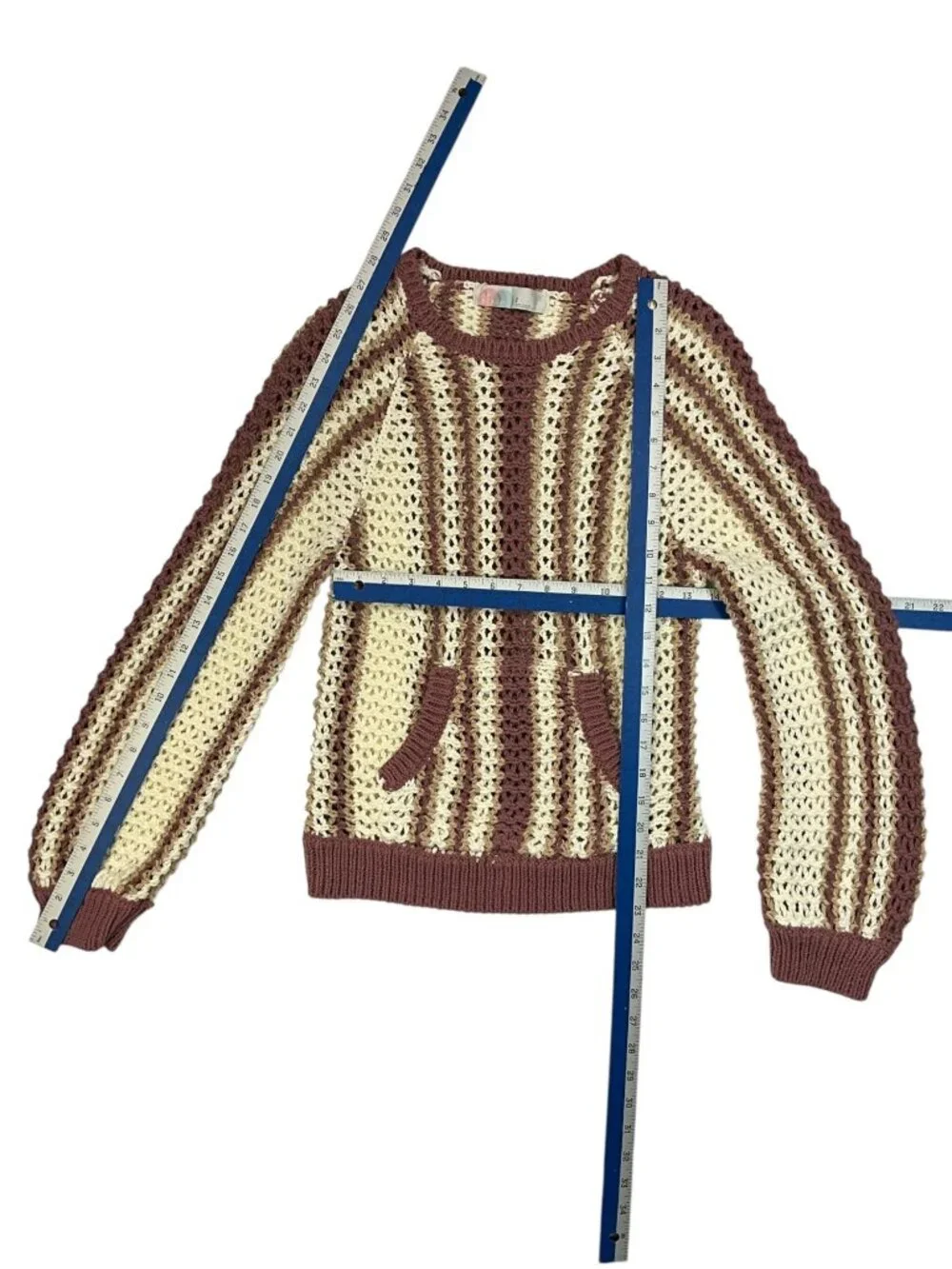 Free People FP Beach Dayton Striped Pullover Sweater S Brown Crochet